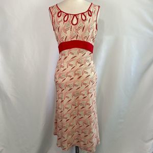 In The Now New York Vintage Red Print Cut Out Neck Midi Dress